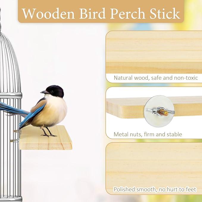 Wooden Parrot Perch Corner Bird Perch Platform Flat Stand 7.48 × 3.93 Inches Wood Perch Birds Platform Parrot Stand for Bird Cages Corner Shelf for Parakeet Cockatiel Lovebird Rat Hamster