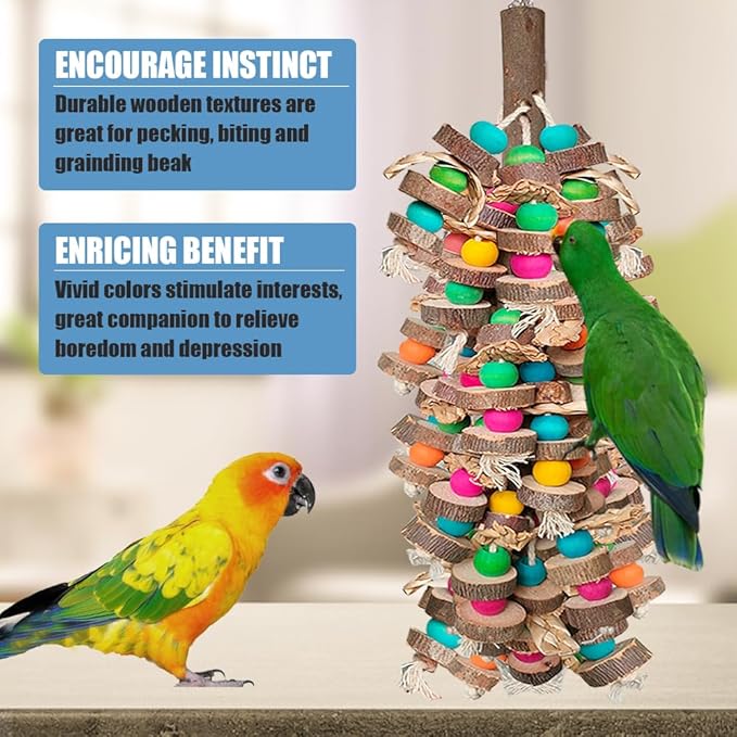 Extra Large Bird Parrot Toys- 19.7 inch Multicolored Natural Wooden Block Parrot Chewing Toy Suggested for Macaws cokatoos, African Grey and a Variety of Amazon Parrots. (Large Size)