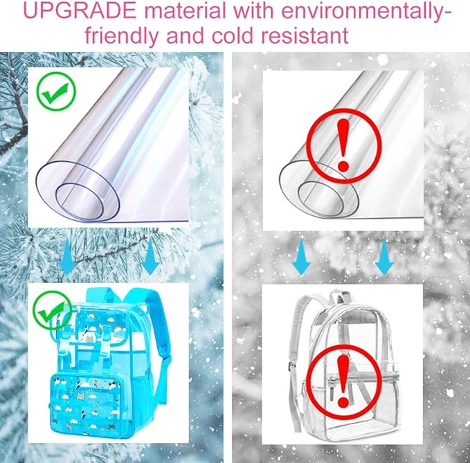 17" Cat Clear Backpack for Girls - 3Pcs Flip Design Stadium Approved Set, Campus/School Transparent Bookbag (Blue)