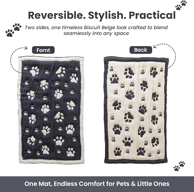 PetMat 28x40 in, Charcoal – Organic Cotton Crate Pad for Small Dogs & Cats, Seamless Reversible Design, Washable & Dryer Safe
