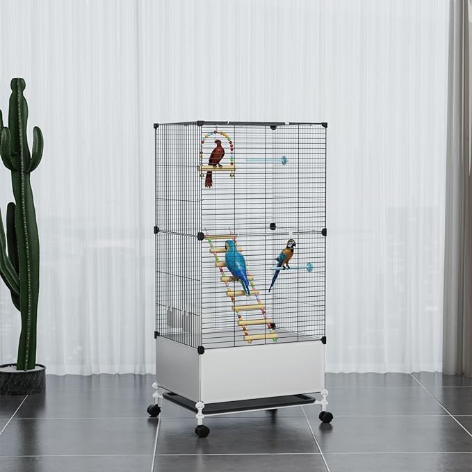 STILLCOVE Big Flight Bird Cage, Black Parakeet Cages with Rolling Stand & Wheels, Wide Birdcage for Parrots Cockatiels Conure Budgie Canary Finch Lovebird