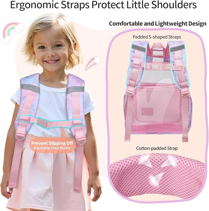 Clear Backpack for Girls, 15 Inch Heavy Duty Transparent Bookbag for Kindergarten to 2nd Grade, PVC See Through Daypack with Reflective Straps, Fits Standard Folders, Pink Tie-dye