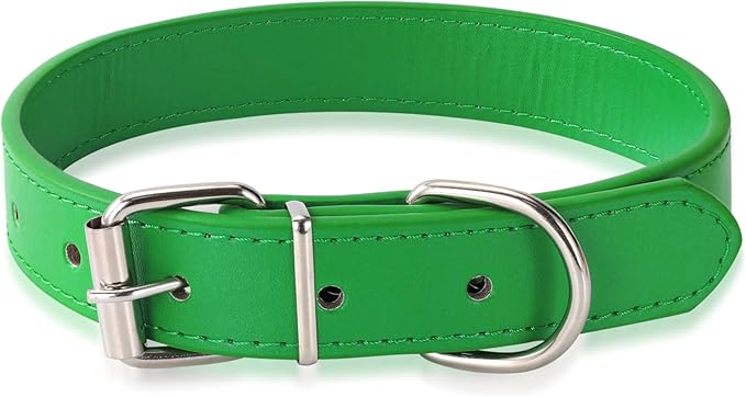 Green Soft Leather Dog Collar for Small,Medium, Large Dog, Comfortable and Adjustable (Wide: 0.55'' for Dog's Neck: 9''~12'', Green, S)