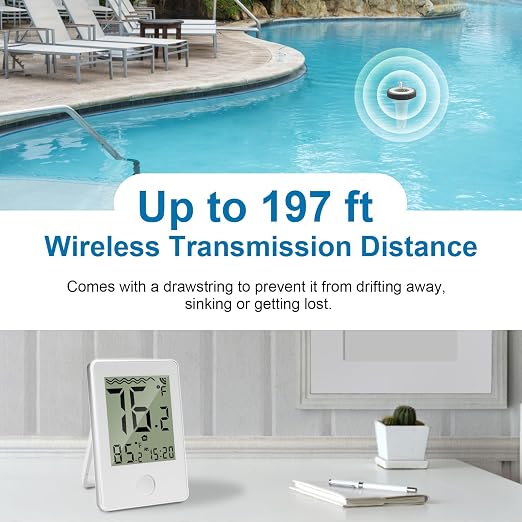 Pool Thermometer Floating Easy Read, Large Screen Digital Wireless Pool Thermometer, Waterproof Pools Water Thermometers, Floating Thermometer for Swimming Pools/Hot Tubs/Aquariums/Fish Tank