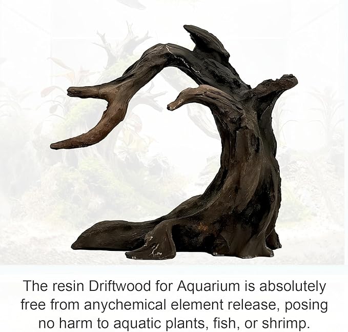 Aquarium Driftwood Decor Set - 1 Anubias Resin Model & 3Pcs Small Natural Driftwood 2-4 inch for Aquascaping, Fish Tank Landscape Design