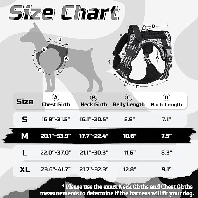 rabbitgoo Tactical Dog Harness for Large Dogs, No Pull Military Service Vest with Handle & Molle, Easy Control for Training Walking, Adjustable Reflective Straps, Black & White Geometric, M