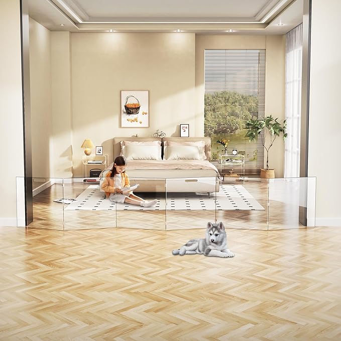 Acrylic Pet Playpen Gate for The House Doorways, Acrylic Pet Gate for Dogs, Freestanding, Clear (6 Panel)