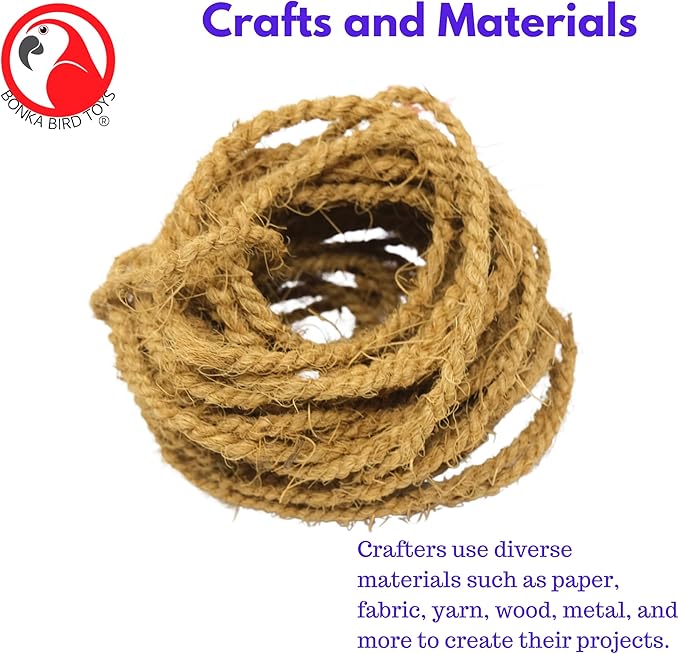 Bonka Bird Toys 3855 Natural Coconut Fiber 30' Rope, Parrot Bird Toy DIY Projects Craft, Amazon, Macaw, African Grey, and Similar