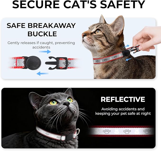 Cat Collar Breakaway, Reflective Kitten Collar with Bell, Safety Buckle Kitten Collar, Lightweight, Adjustable, Comfortable, Suitable for Boy Girl Cats (7"-13") Red