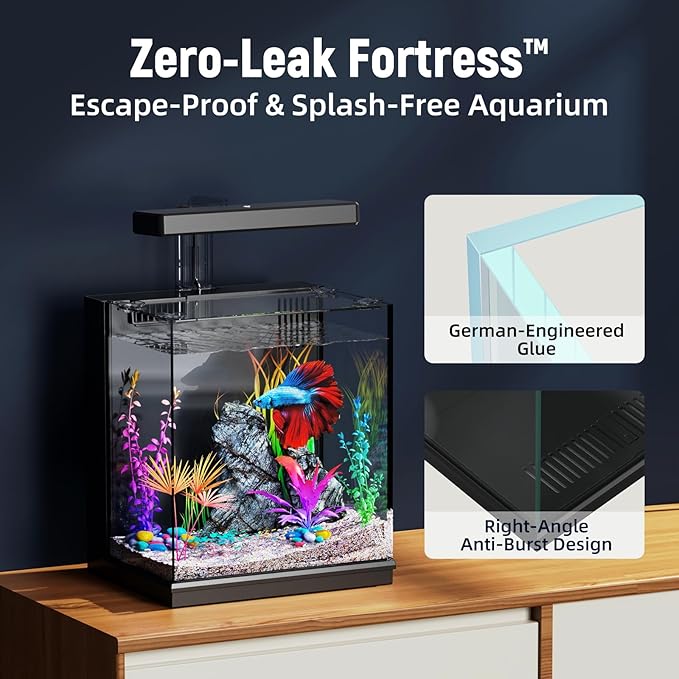 Betta Fish Tank, 2 Gallon All-in-One Aquarium Kit with Filtration & LED Light, Self-Cleaning Aquarium for Beginners, Kids, Gifts for Men，Teen Boys