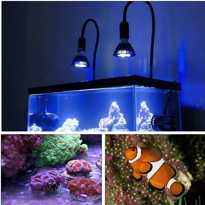 LED Aquarium Lights Bulb, 18W Saltwater Fish Light Full Spectrum Aquatic Plants Grow Lamp Refugium Light, 5 Colors LEDs Reef Lights for Marine Turtle Habitat