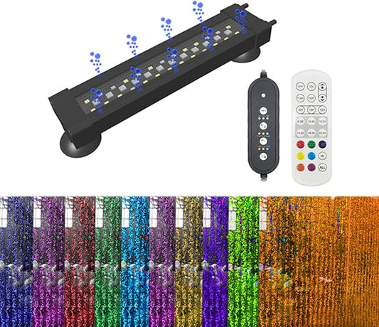 Submersible Aquarium Light for Fish Tank,24/7 Mode Full Spectrum LED Fish Tank Light with Air Bubble Hole RGB Color Changing Brightness Timer Adjustable,27.5inch 18W Fish Light