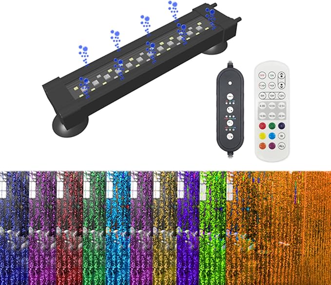 Submersible Aquarium Light for Fish Tank,24/7 Mode Full Spectrum LED Fish Tank Light with Air Bubble Hole RGB Color Changing Brightness Timer Adjustable,23.6inch 16W Fish Light