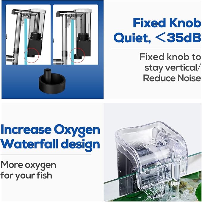 LAQUAL 5 Gallon Aquarium Filter with Surface Skimmer, Small Quiet Fish Tank Filter, Biochemical Cotton Filtration & Adjustable Water Flow, Waterfall Design for Increasing Oxygen, Hang on Back Filter