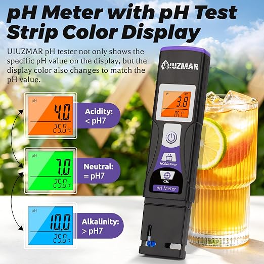 Water pH Meter Digital pH Tester with pH Test Strips Color Display | Measure pH Value of Swimming Pool Aquarium Hydroponics Drinking Water Spa Hot Tub Kombucha Home Brew