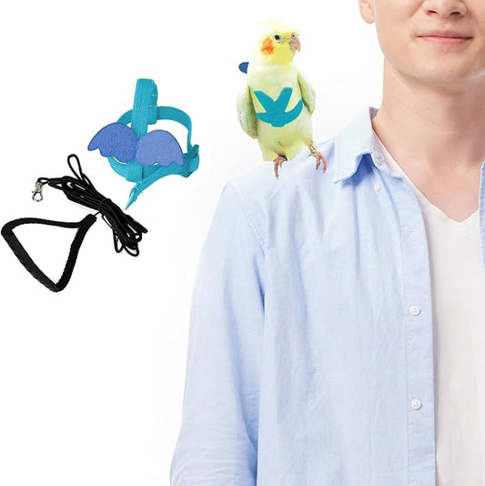 Adjustable Bird Leashes and Harnesses, Bird Nylon Harness with Cute Wing for Parrots, Pet Bird Accessories, Bird Leash for Hang Out, Suitable for Cockatiel, Quaker, Amazon Parrot and Same Size Birds