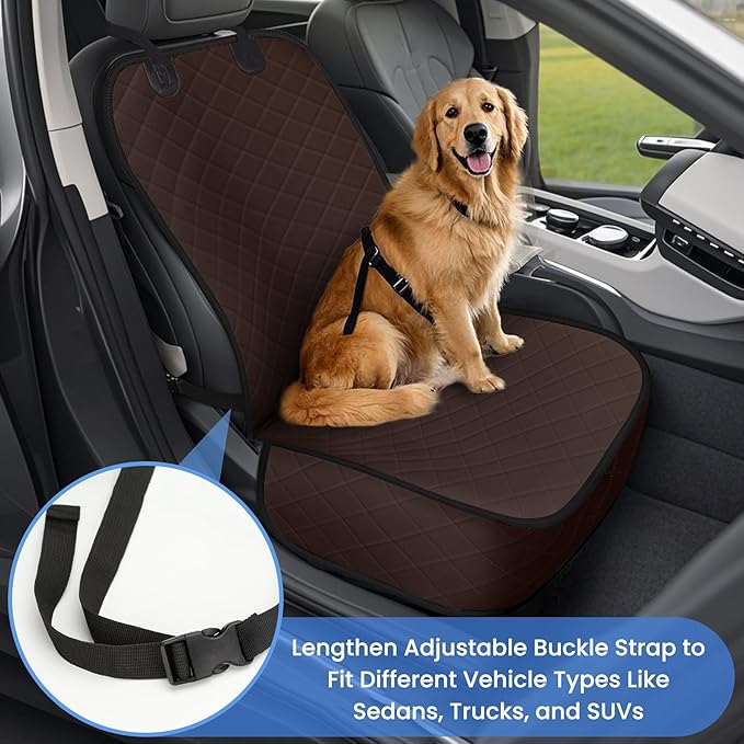 ELONGRIVER Dog Car Seat Covers, Waterproof Front Seat Cover for Dogs, Scratch-Proof, Nonslip Pet Passenger Seat Cover Protector, Universal Fit for Cars Trucks SUVs, Standard Size, Dark Coffee