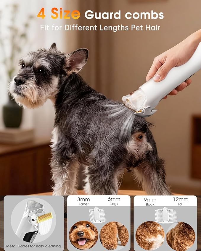 LOMMOL 6-in-1 Dog Grooming Vacuum, Pet Grooming Kit with Dog Clippers, 2.2L Dust Cup Dogs Vacuum with Dryer Function, Low Noise Upgrade Pet Grooming Vacuum with 6 Tools for Home Pet Hair, Purple
