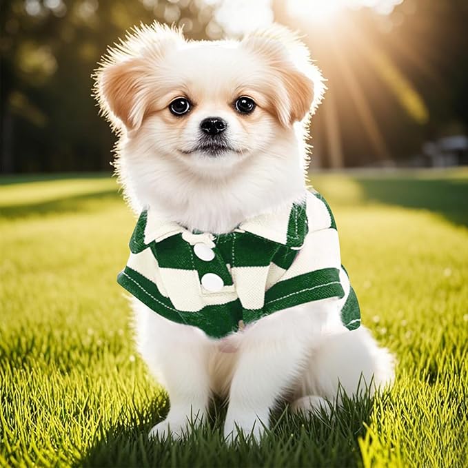 Dog Shirt Polo Shirt Striped Collar Puppy Clothes Summer Button Up Pet Clothes for Small Medium Dogs Cats for Boy Girl Pets (Green, X-Small)