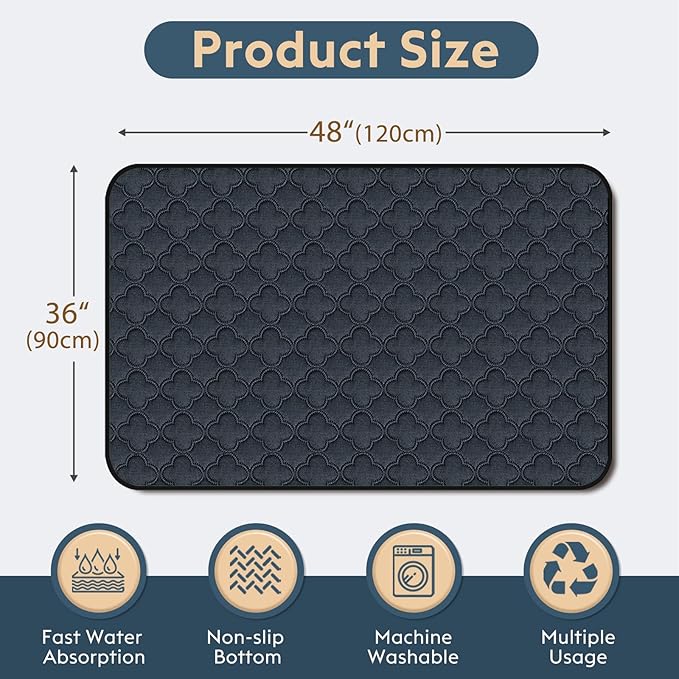 FunFurry Washable Pee Pads for Dogs - 2 Pack Reusable Pee Pads，Waterproof Puppy Pads，Pet Training Pads，Super Absorbent with Dog Paw Shape Non-Slip Backing (Dark Grey, 36" X 48" - 2 Pack)