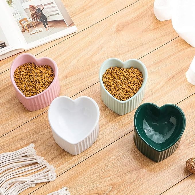 White Ceramic Raised Cat Bowls, Tilted Elevated Food or Water Bowls, Stress Free, Backflow Prevention, Dishwasher and Microwave Safe, Lead & Cadmium Free