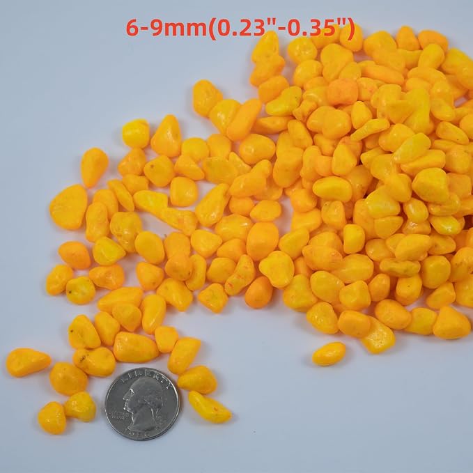 Colored Aquarium Gravel,Colorful Pea Gravel,Garden Rocks,Decorative Stones Rocks for Fish Tank,Aquarium,Fairy Garden Decor,Planters,Vase Fillers,Landscaping,1 Pound (Orange Yellow, 6-9mm)