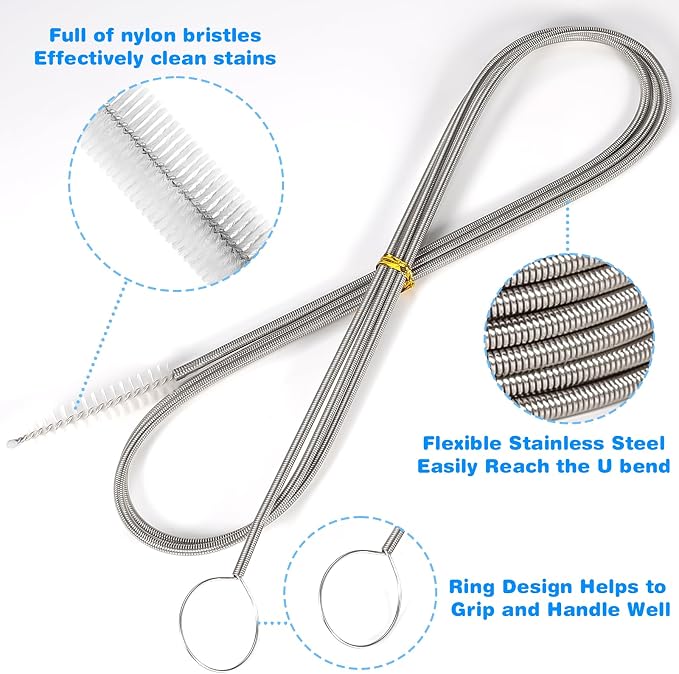 Ixiaoyoo 11 Pcs Cleaning Brushes Set, 8 Inch + 60 Inch Cleaner Brushes | White Nylon Brushes Kit for Bottles, Tumbler, Sippy Cups, Pet Waterers, Drinking Straws, Pipes, Sink Drain, Fish Tank, Hose