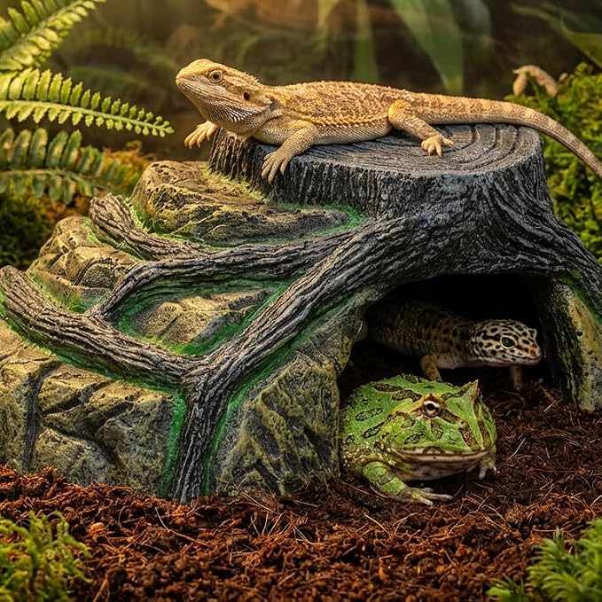 Gecko Tank Accessories, Tortoise Habitat Accessories, Ball Python Tank Accessories, Large Snake Hides, Perfect Terrarium Decor for Reptile Gecko Basking Humid Hiding (Large)