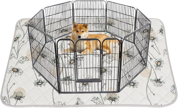 IEUUMLER Washable Pee Pads for Dogs, 1 Pack Non-Slip & Waterproof Pack Whelping Pad, Reusable Washable Puppy Potty Training Pad with Fast Absorbent for Playpen EU007 (Beige Daisy, 48"X48"-1pcs)