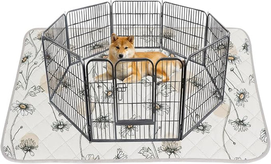 IEUUMLER Washable Pee Pads for Dogs, 1 Pack Non-Slip & Waterproof Pack Whelping Pad, Reusable Washable Puppy Potty Training Pad with Fast Absorbent for Playpen EU007 (Beige Daisy, 48"X48"-1pcs)