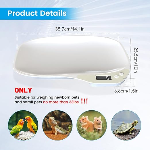 Small Digital Pet Scale for Dogs Cats, Max 33 lbs LCD Display Small Animal Scale, Multi-Function Mini Electronic Kitchen Food Weighing Scales, for Hamster Kitten Puppy Hamster Little Bird