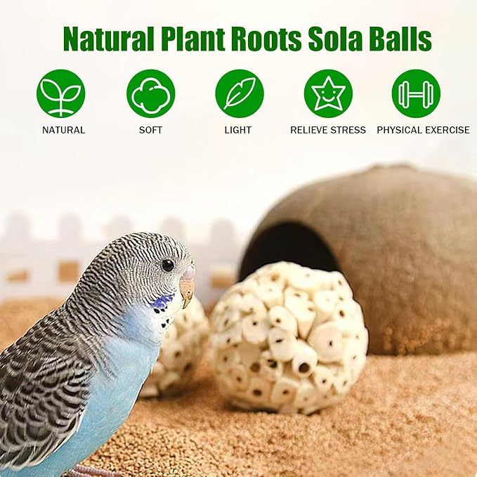 12 Pieces Bird Parrot Chew Toy Sola Balls, Natural Parrot Soft Chew Shredding & Foraging Toy, Bird Foot Balls for Cockatiel Conure Quaker Budgie Parakeet Bunny Guinea Pig Chinchilla Rabbit
