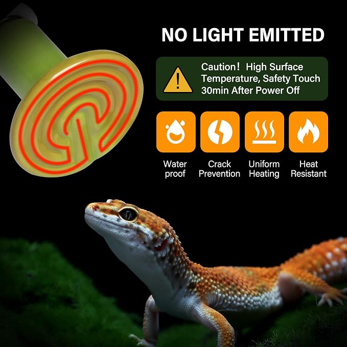 Simple Deluxe 150W 2-Pack Ceramic Heat Emitter Reptile Heat Bulb No Light, LCD Digital Aquarium Thermometer, for Reptile Amphibian, 2 Pack, Green