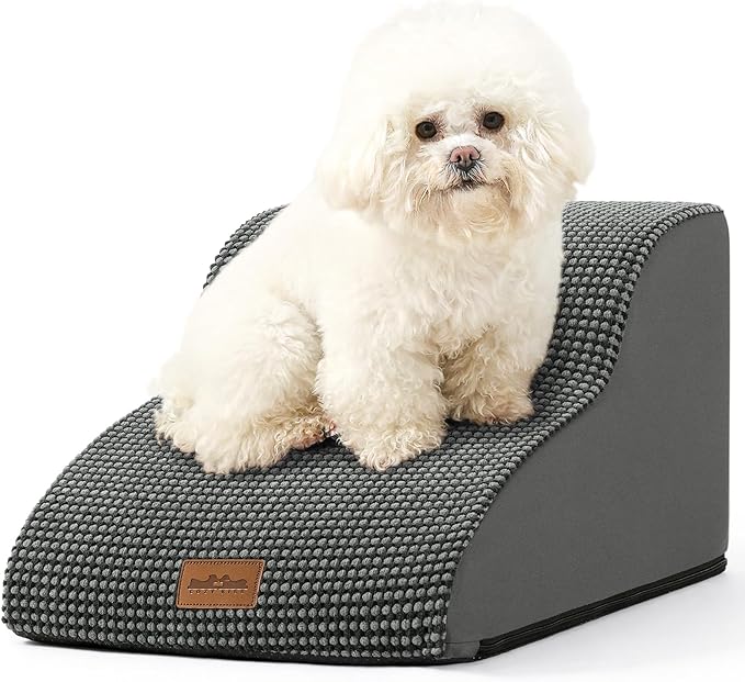 COZY KISS Dog Stairs for Small Dog, Pet Step with Leakproof Cover, High Density Foam Cat Ramp for Chair or Sofa, Lightweight, Durable, Comfort, 15.7x19.7x11.8 inch, 2 Step, Charcoal Grey