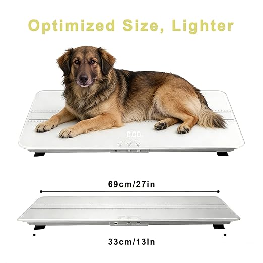 Digital Pet Scale for Dogs and Cats, Large Dog Scale,Max 220lbs,Rechargeable Version, 3 Weighing Modes lbs,kg,st,Precision 10g, 27.16×12.99 Inches