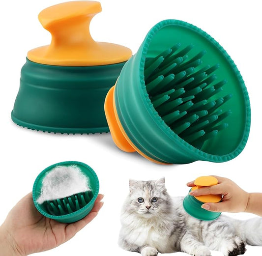 Cat Grooming Brush, Gentle Deshedding & Massage Brush for Indoor Cats, Dogs, Rabbits, Soft Silicone Pet Hair Remover, Reduces Shedding & Tangles, Scratch-Free(COLOR:Green)