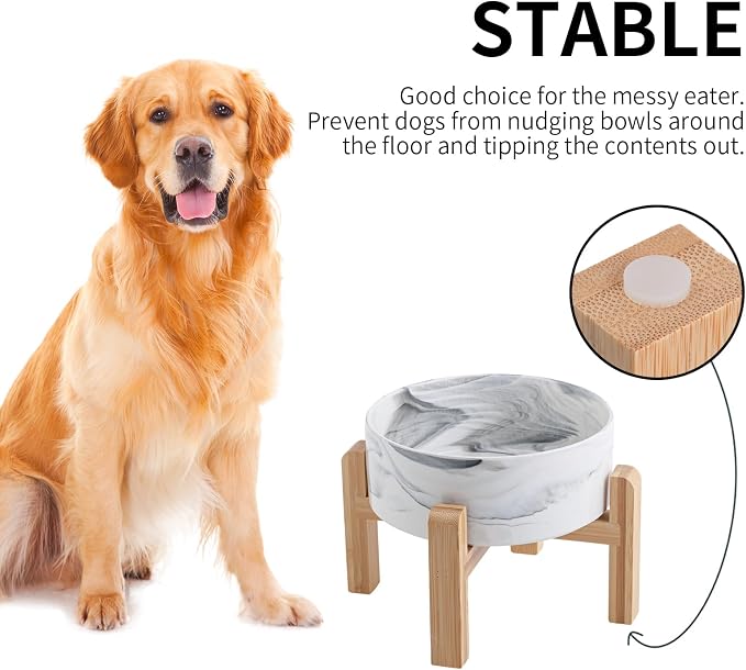 Raised/Elevated Ceramic Dog Bowl for Small Medium Sized Breeds,Dog Food Water Bowl with Stand,6 in Non Slip Heavy Pet Feeding Dish 3.6 Cups/ 850 ml /28 OZ Marble Grey