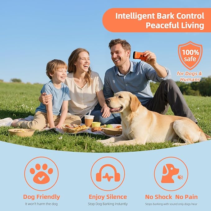 Ultrasonic Anti Barking Device for Dogs - LED Light, Compact & Portable Bark Deterrent Device for Indoor/Outdoor Use, Effective for Your Dog and Neighbor’s Dog Bark Control (Orange)