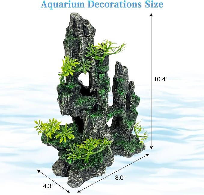 kathson Aquarium Mountain View Stone Resin Fish Tank Decoration Betta Hideout Caves Rockery Landscape Tree Rock Hiding Cave Decor for Small Fish Shrimp Play Ornament