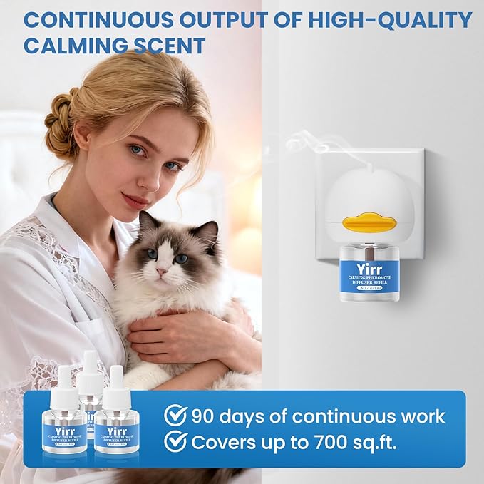 Cat Calming Diffuser, 4 in 1 Kitten Pheromones Calming Diffuser, Multicat Calming Diffuser, Relaxing Pheromone for Cat Relief Stress Anxiety Fighting Scratching, 1 Diffuser 3 Refill(48ml)