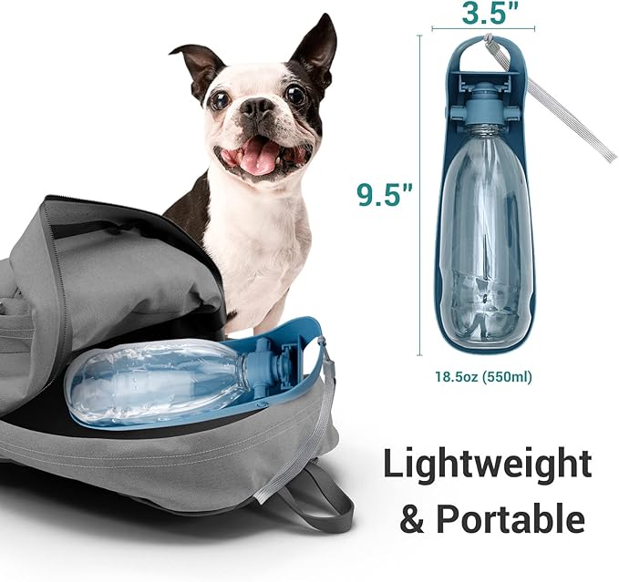 Dog Water Bottle, 550ML Large Capacity Leak-Proof Portable Pet Water Dispenser with Carrying Lanyard, Ideal for Outdoor Walking Hiking Travel