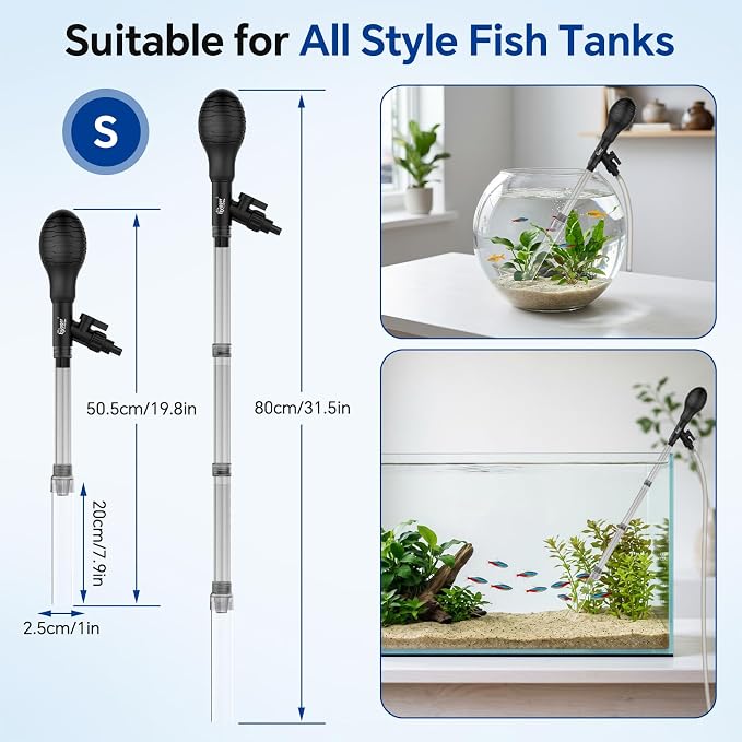 hygger Aquarium Gravel Vacuum Siphon, Adjustable Flow Manual Fish Tank Water Changer for Sand Cleaner with 6.5 Ft Hose, Suction Ball, Aquarium Gravel Cleaner Adjustable Length (Up to 30 Gal Tank)