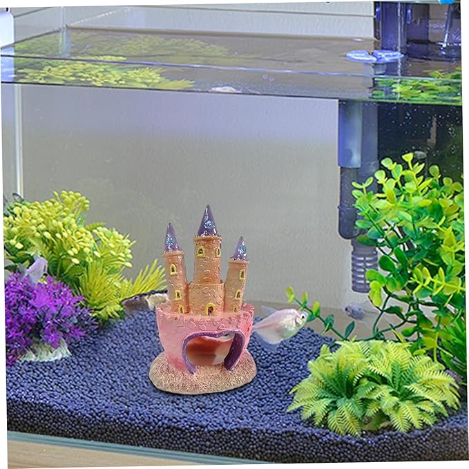 Pink Resin Aquarium Castle Decor, Fish Tank Cave Hideout for Betta Fish, Shrimp, Cichlids - Princess Style Ornament Safe for Freshwater & Saltwater Tanks, Medium Size