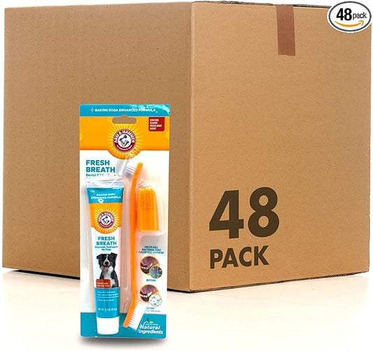 Arm & Hammer for Pets Enzymatic Dog Dental Care Kit, Chicken Flavor Toothpaste with Baking Soda for Plaque, Tartar, and Bad Breath, Double-Sided Toothbrush and Finger Brush Included, 2.5 Oz - 48 Pack