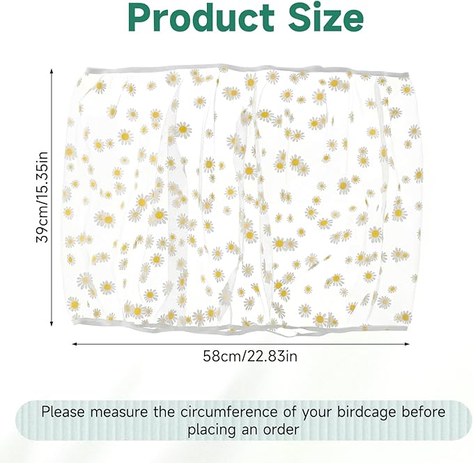 Trinkrittey Bird Cage Seed Catcher, Universal Bird Cage Seed Catcher Guard Adjustable Parrot Nylon Mesh Net Cover for Round Square Cages Parrot Parakeet African Macaw(Daisy-White, 15.7" x87")