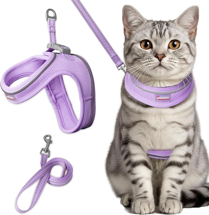 Cat Harness and Leash Set,Escape Proof Kitten Harness,Step in Adjustable Soft Lightweight,Easy Control,Reflective Strips Comfortable for Walking Travel(Violet Purple,S)