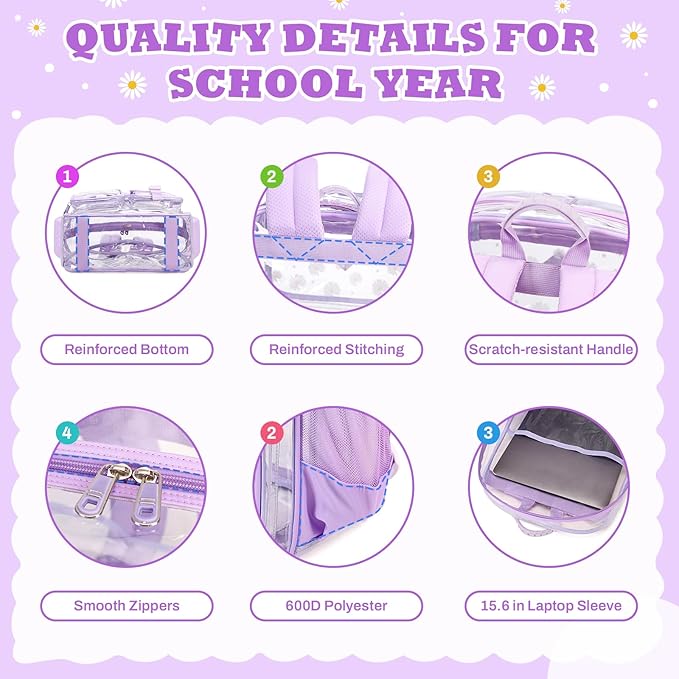 PIG PIG GIRL Clear Backpack for School,Heavy Duty PVC Transparent Bookbag for Girls Stadium Approved See Through Backpack