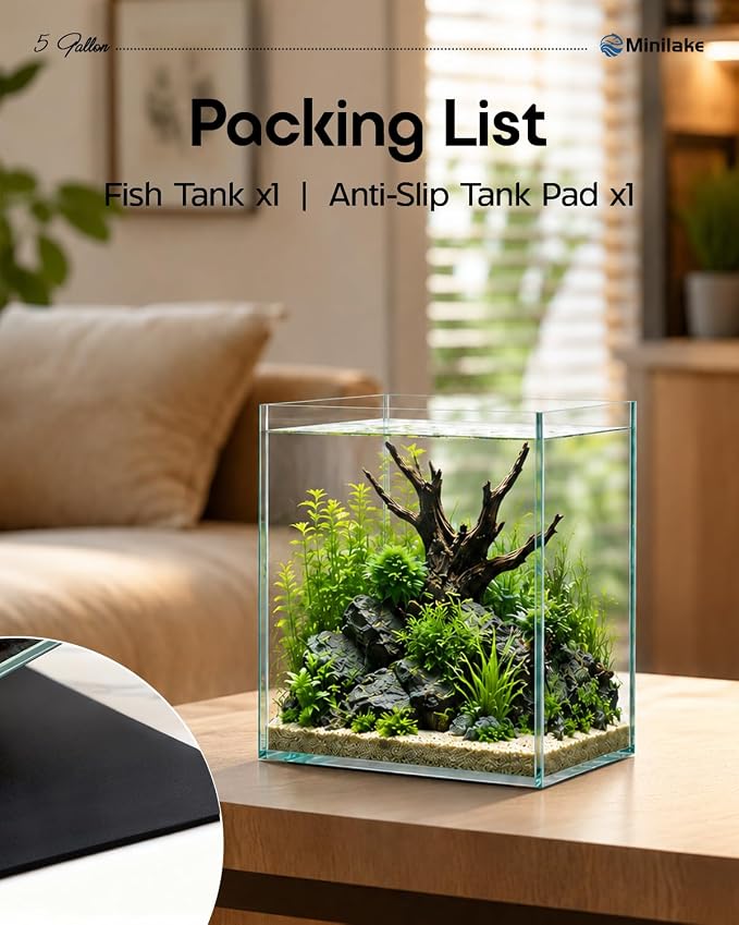5 Gallon Vertical Rimless Fish Tank, Ultra-Clear Glass Aquarium | Leak-Proof Fish Bowl for Betta Fish, Shrimp, Snails & Planted Aquariums, Easy Setup and Maintenance, Clear