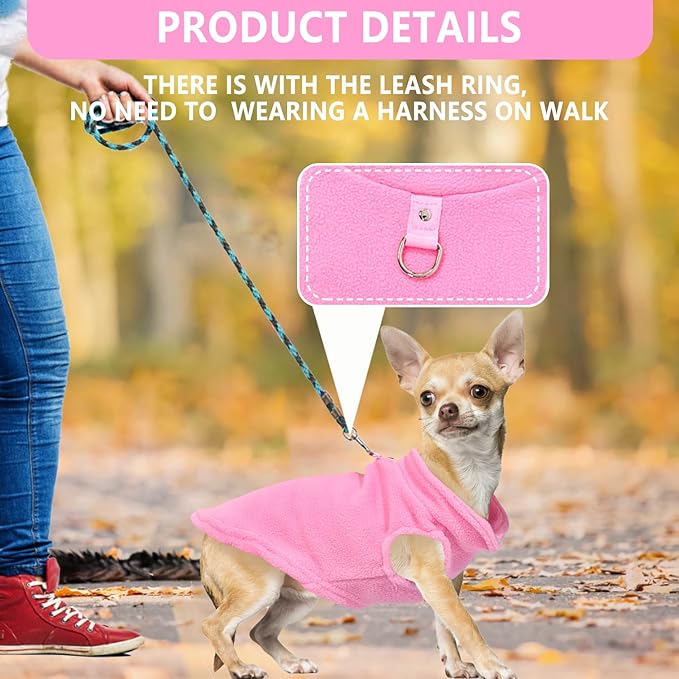 2 Pack Dog Sweater with Leash Ring Winter Warm Pet Sweater Thick Clothes Coat Fleece Dog Sweaters for Small Dogs Girl Boy for Chihuahua, French Bulldog, Dachshund,Small(4-6lbs)