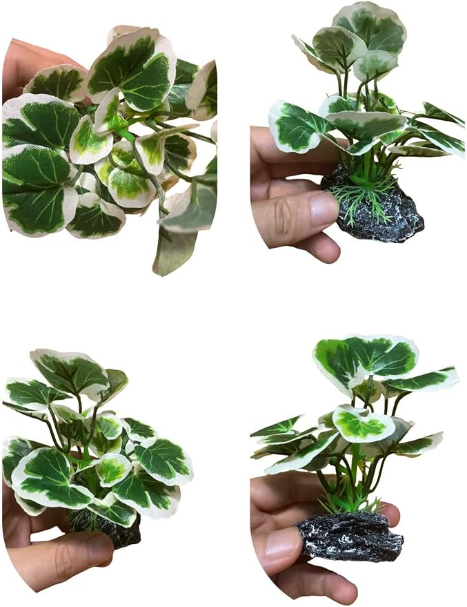 JGbaby Artificial Aquarium Plants,Fish Tank Decorations Betta Leaf Hammock 4in Realistic Silk & Plastic Plants, Hideout Decor for Betta. Goldfish,Reptiles,Small Tanks (Green Type-E)